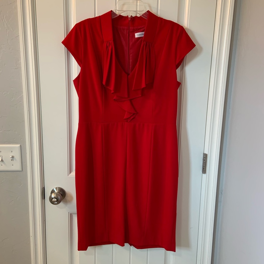 Calvin Klein Cap Sleeve Dress - Red